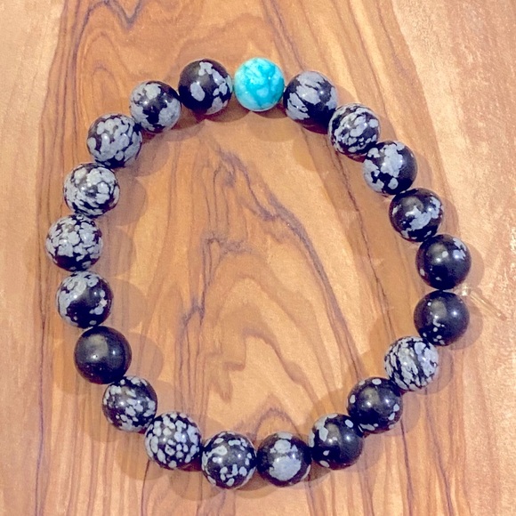 *NEW* Black/Gray Agate + Green Agate 8mm Bead Bracelet - Picture 1 of 2